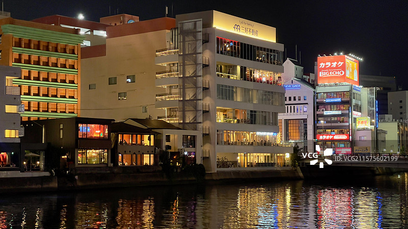 福冈那珂川两岸夜景风光图片素材