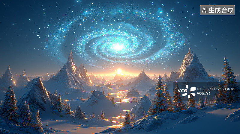 【AI数字艺术】雪山之巅的神秘星涡图片素材