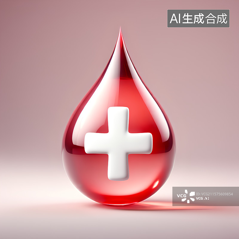 【AI数字艺术】3D渲染，红色十字水滴，世界献血日，医院医疗医药安全保险图片素材