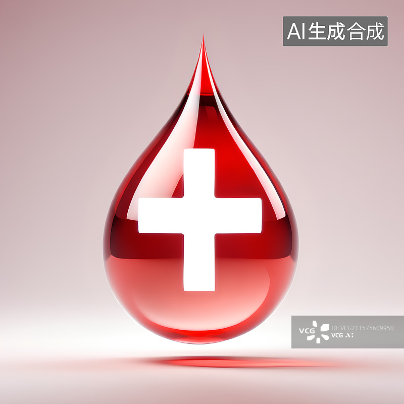 【AI数字艺术】3D渲染，红色十字水滴，世界献血日，医院医疗医药安全保险图片素材