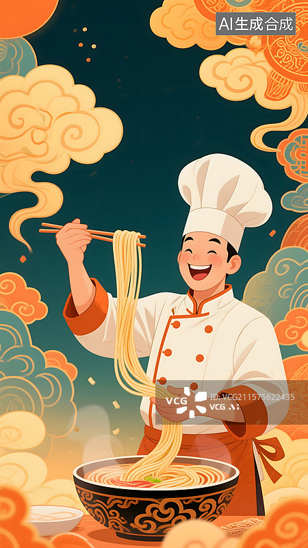 【AI数字艺术】国风拉面师傅插画图片素材