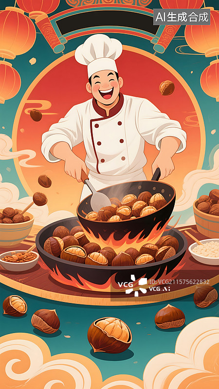 【AI数字艺术】大厨制作糖炒栗子图片素材