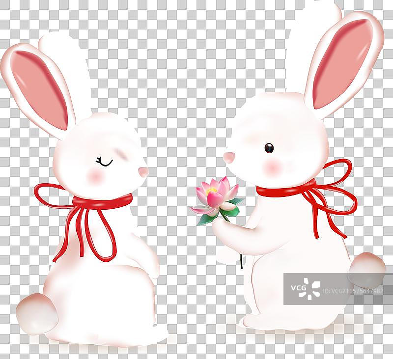 可爱兔子的3D图像，背景为浅橙色图片素材