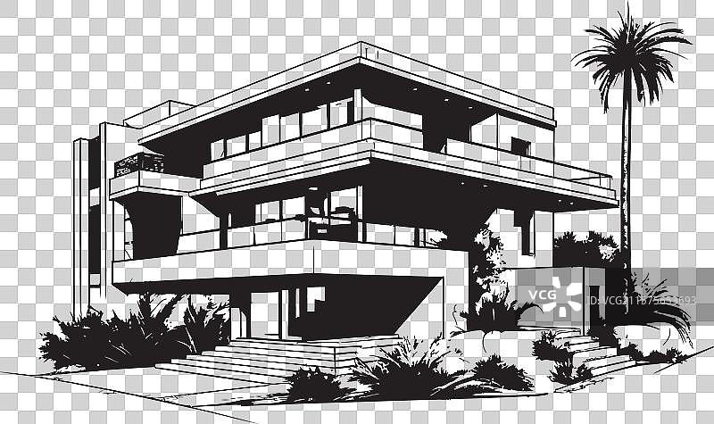 现代别墅结构框架建筑图片素材