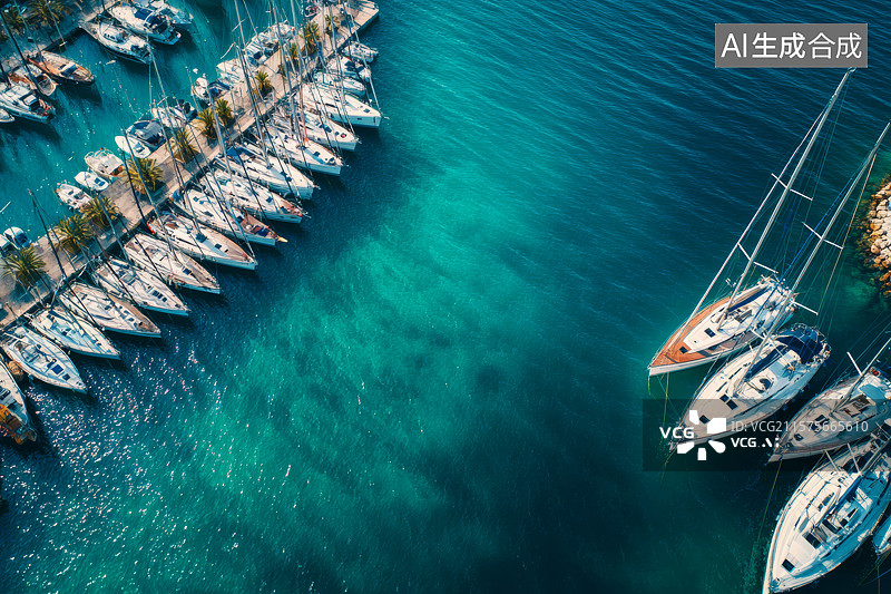 【AI数字艺术】碧蓝港湾与密集排列的游艇图片素材