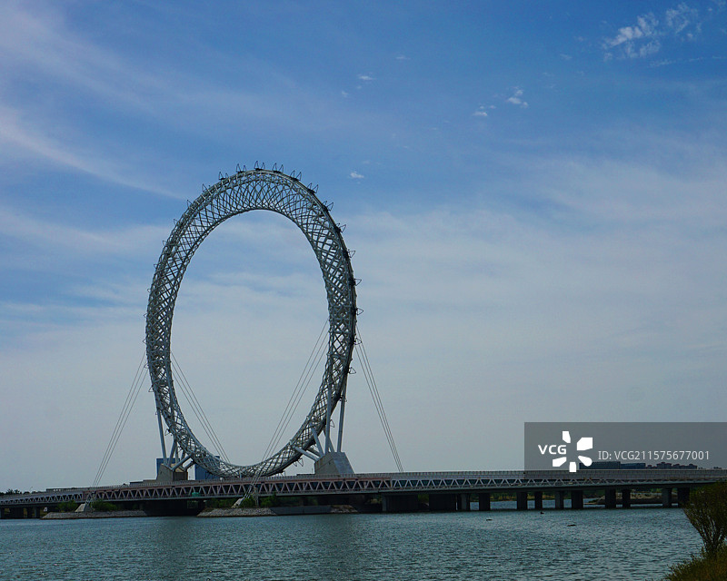 潍坊滨海 - 渤海之眼 坐上摩天轮 鸟瞰渤海入口处美景图片素材