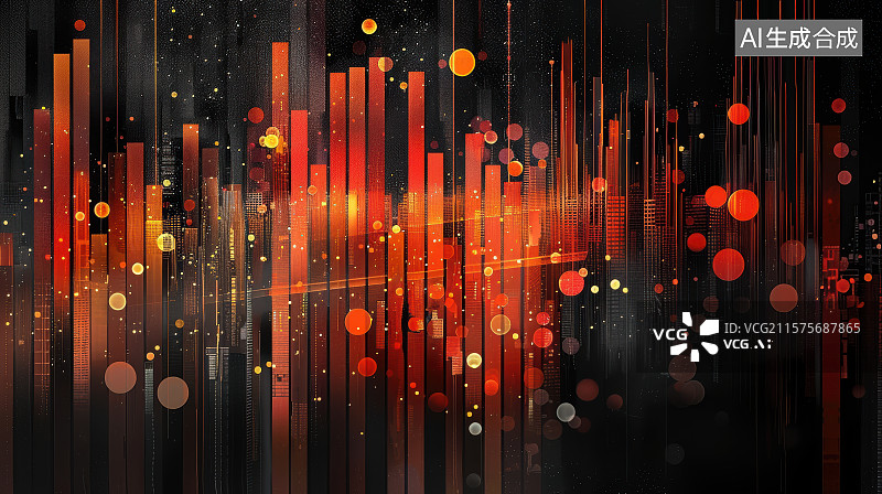 【AI数字艺术】焰动数据：红金流光的抽象可视化图片素材
