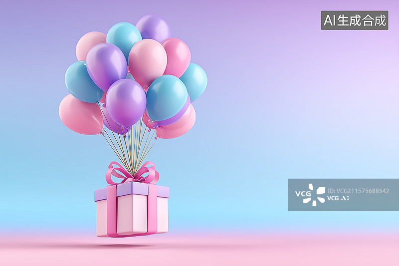 【AI数字艺术】彩色气球与礼物盒电商背景图片素材