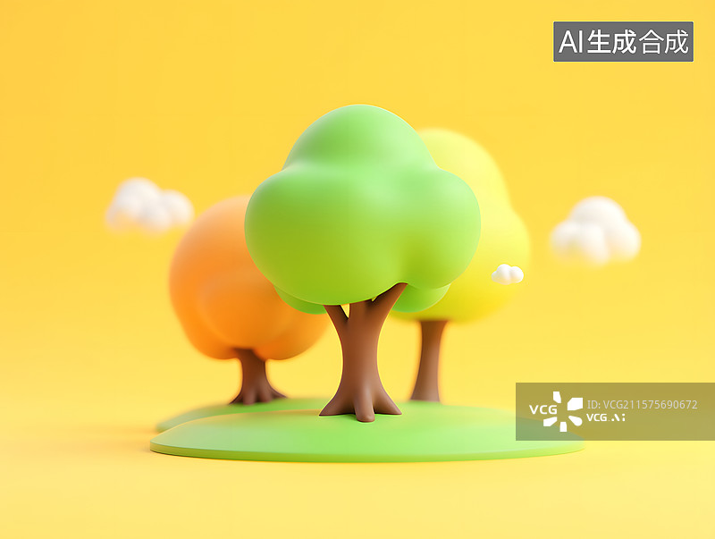 【AI数字艺术】绿色植物和树木的三维渲染场景图片素材