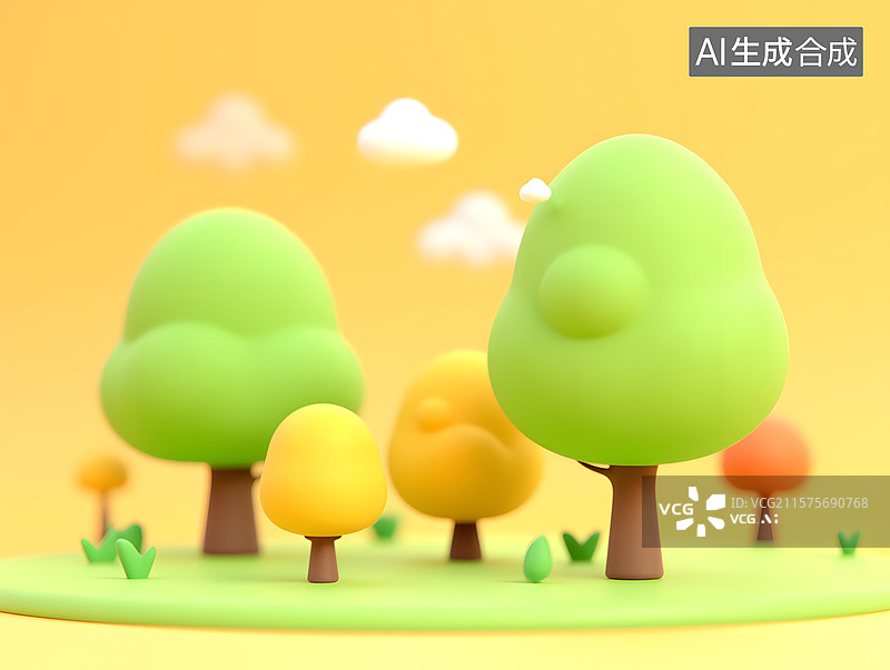 【AI数字艺术】绿色植物和树木的三维渲染场景图片素材