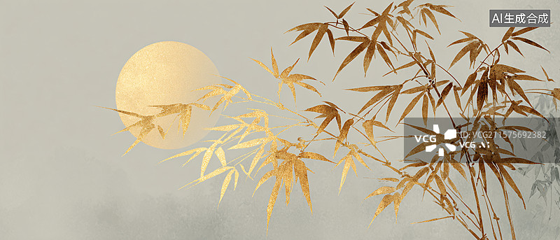 【AI数字艺术】金竹和满月图片素材