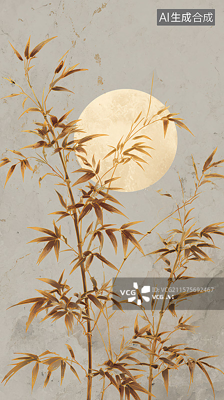 【AI数字艺术】金竹和满月图片素材