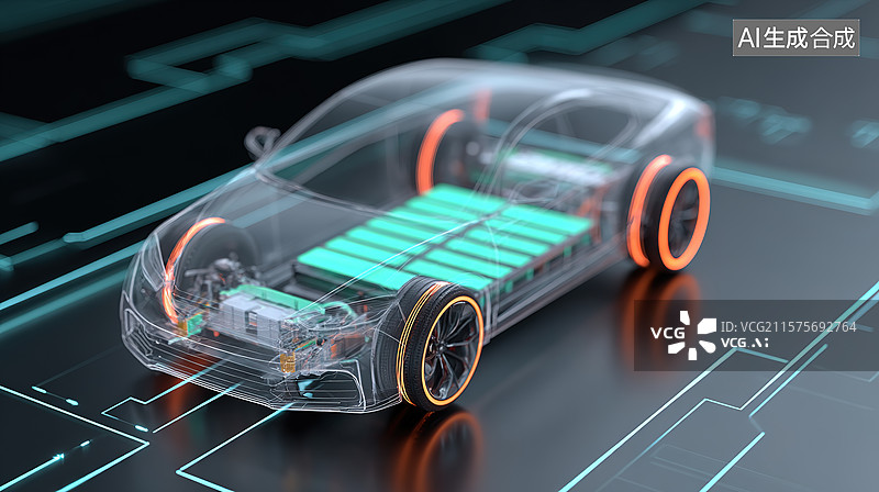 【AI数字艺术】新能源电动汽车固态电池概念科技风插画图片素材