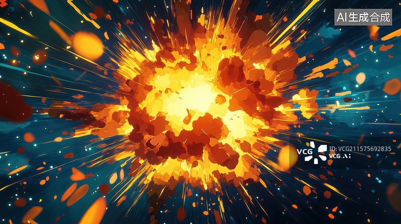 【AI数字艺术】炫目爆炸光芒四射图片素材
