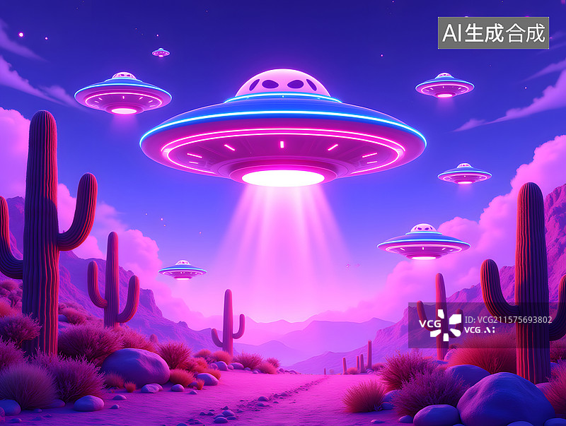 【AI数字艺术】不明飞行物UFO的三维插画图片素材