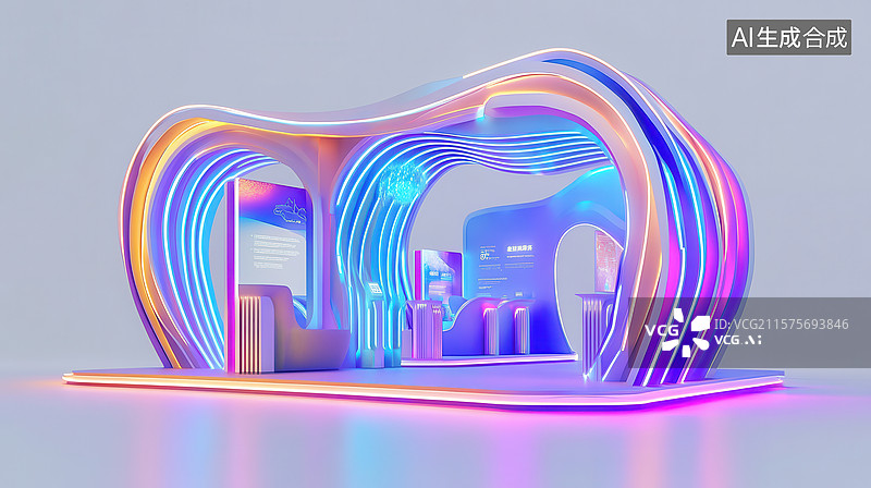 【AI数字艺术】未来感霓虹灯结构艺术装置图片素材