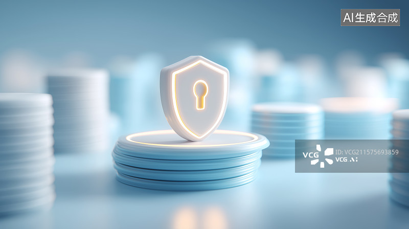【AI数字艺术】金融安全主题背景——货币与发光盾牌图片素材