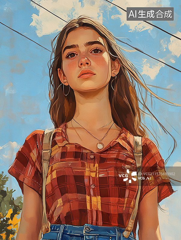 【AI数字艺术】风中长发少女的肖像图片素材
