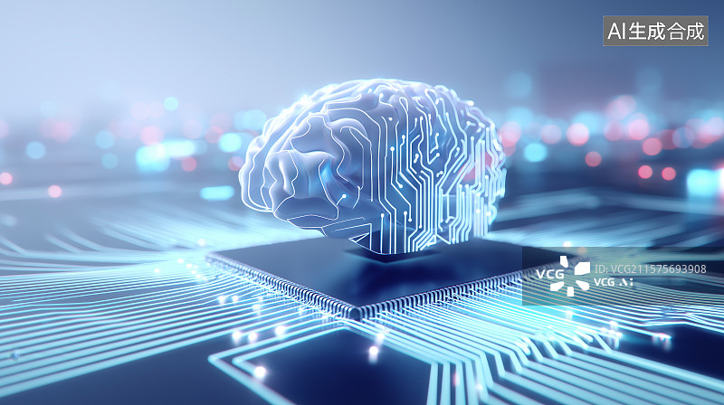 【AI数字艺术】人工智能主题背景——抽象人体大脑与电子芯片图片素材