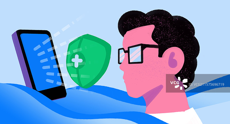 卡通手绘世界爱眼日手机给小孩戴眼镜插画图片素材