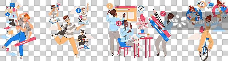 学生角色在学习多任务处理图片素材