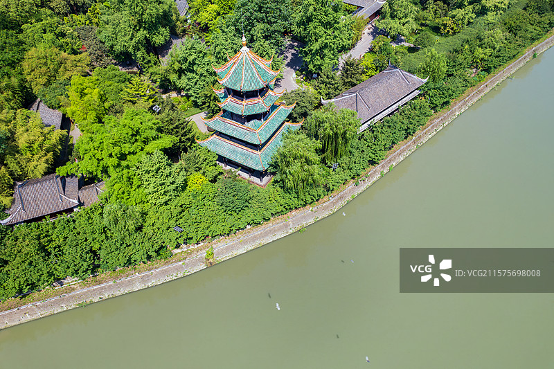 成都望江楼公园锦江府南河航拍城市风光白昼俯拍图片素材