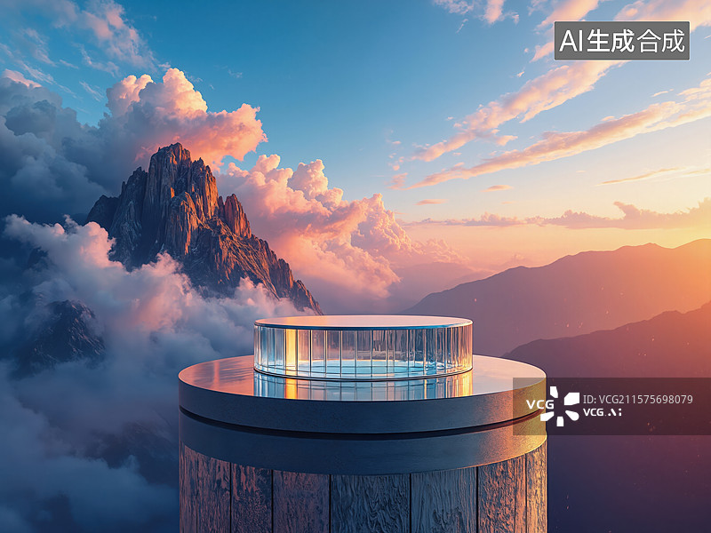 【AI数字艺术】山顶日落平台图片素材