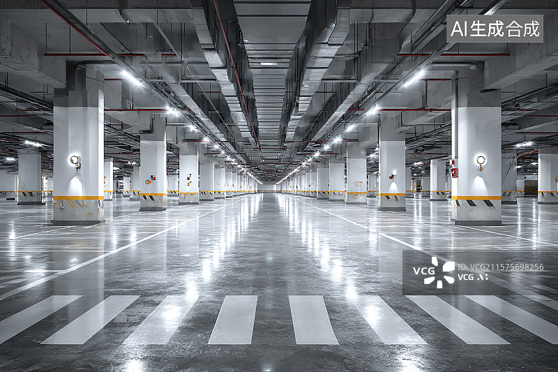 【AI数字艺术】整洁明亮的地下停车场图片素材