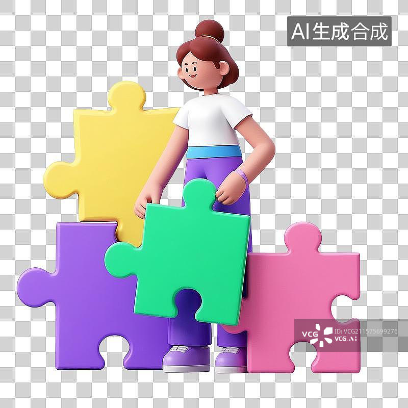 【AI数字艺术】3D 拼装彩色拼图人物图片素材