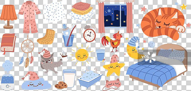 睡前睡眠卫生用品套装图片素材