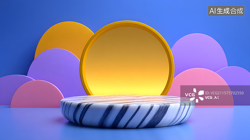 【AI数字艺术】蓝色大理石展台的产品展示背景图片素材