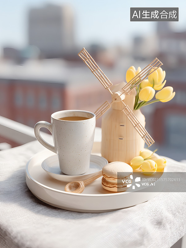 【AI数字艺术】温馨阳台咖啡时光图片素材
