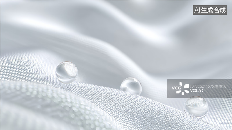 【AI数字艺术】水珠在白色织物上的特写图片素材