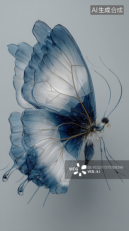 【AI数字艺术】蓝白相间的蝴蝶艺术影像图片素材