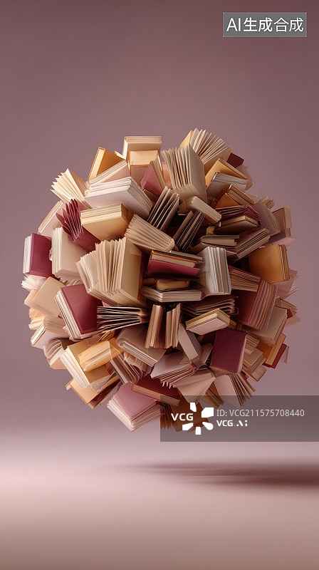 【AI数字艺术】书籍构成的球体艺术装置图片素材