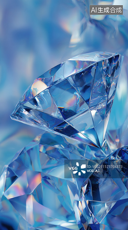 【AI数字艺术】璀璨蓝色钻石的特写图片素材