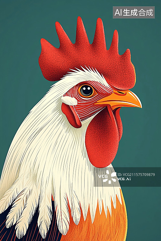 【AI数字艺术】绿色背景，大公鸡头部特写图片素材