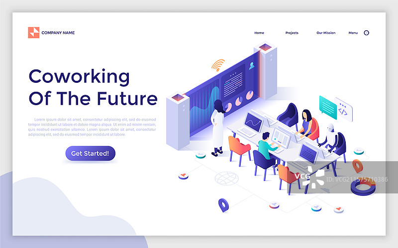 现代等距着陆页模板图片素材