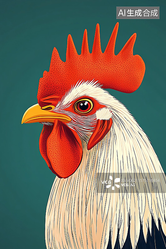 【AI数字艺术】绿色背景，一只雄赳赳的大公鸡图片素材