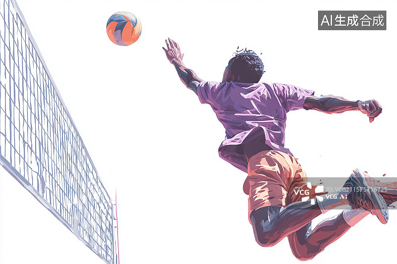 【AI数字艺术】跳起来接排球的运动员插画图片素材