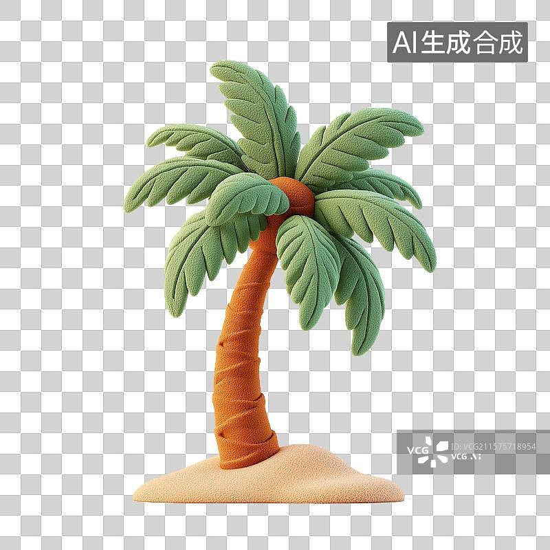 【AI数字艺术】孤立的棕榈树图标粘土风格图片素材