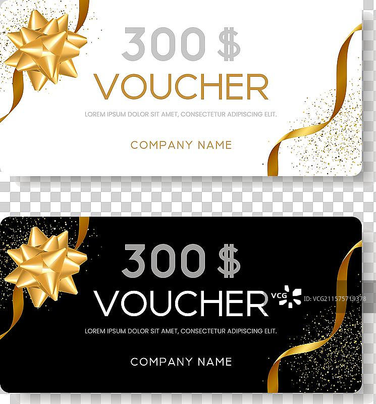 带有金色丝带和蝴蝶结的礼品券图片素材