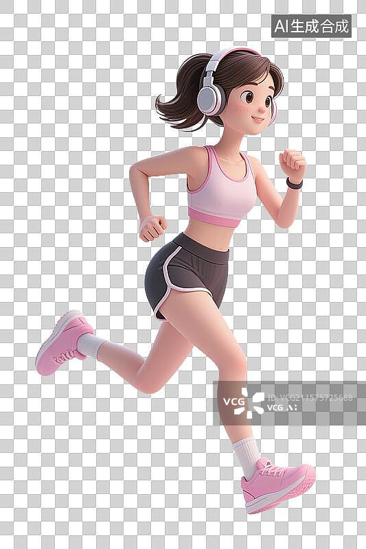 【AI数字艺术】穿着运动背心戴着耳机跑步的女子图片素材