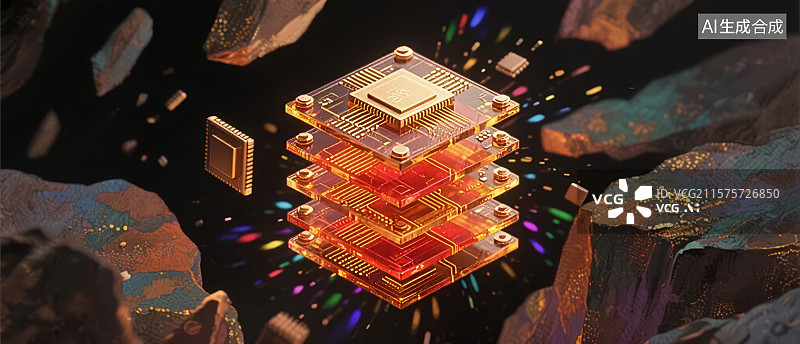【AI数字艺术】未来科技芯片与晶体结构图片素材