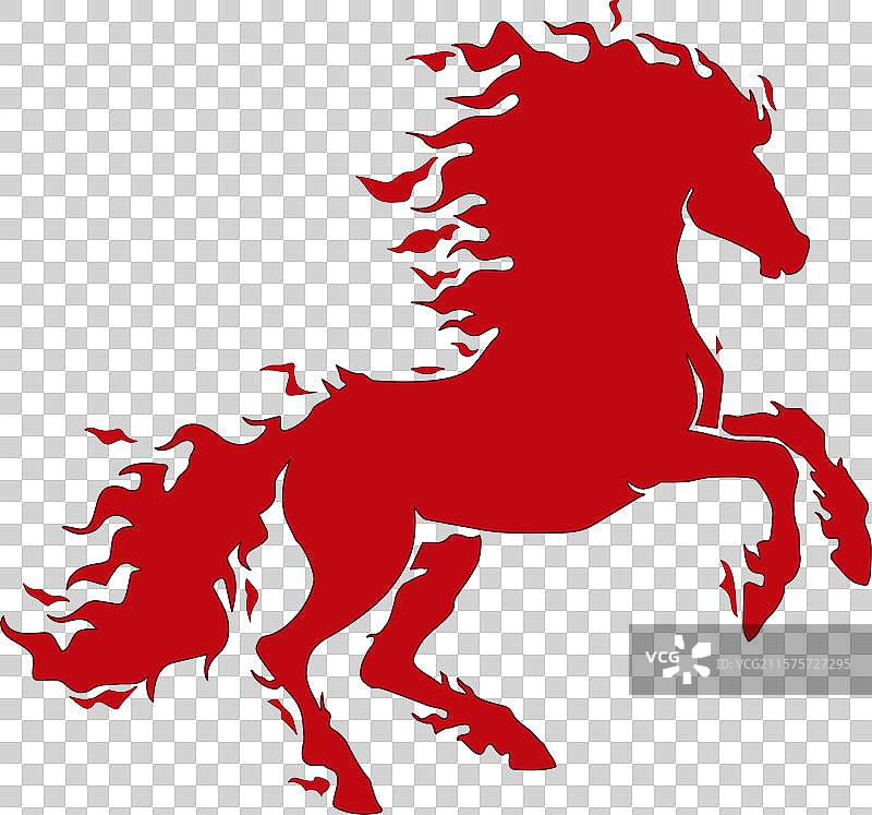 红色火焰鬃毛马奔腾站立图片素材