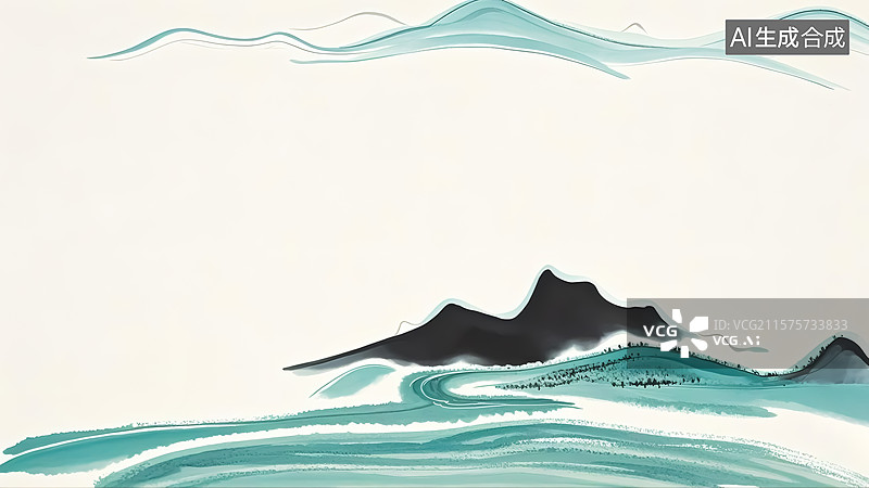 【AI数字艺术】中式山水水墨插画图片素材
