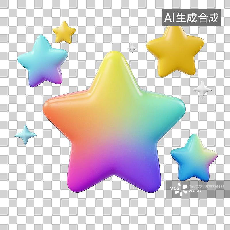 【AI数字艺术】3D 彩虹星星图片素材