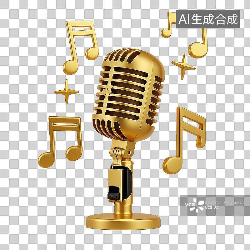 【AI数字艺术】3D 金色麦克风音符模型图片素材