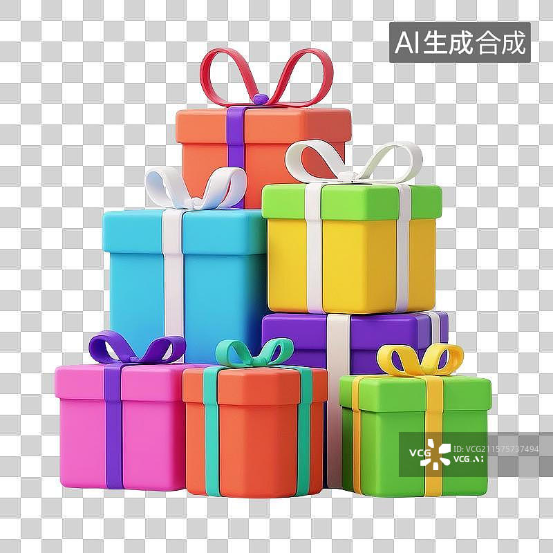 【AI数字艺术】3D 彩色礼物盒元素模型图片素材