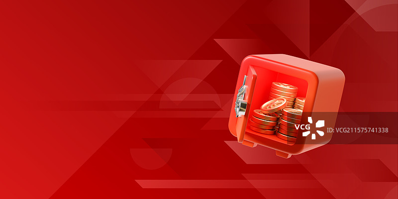 3D红色金融主体插画保险柜图片素材